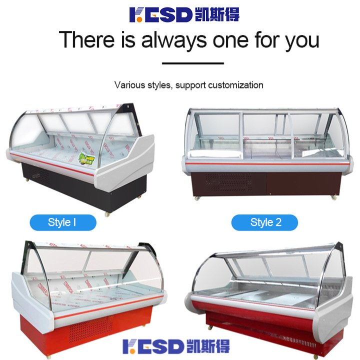 Supermarket Open Counter Fresh Meat Display Chiller Showcase Chest Freezer Sliding Glass Fridge Meat Deli Showcase Cooler