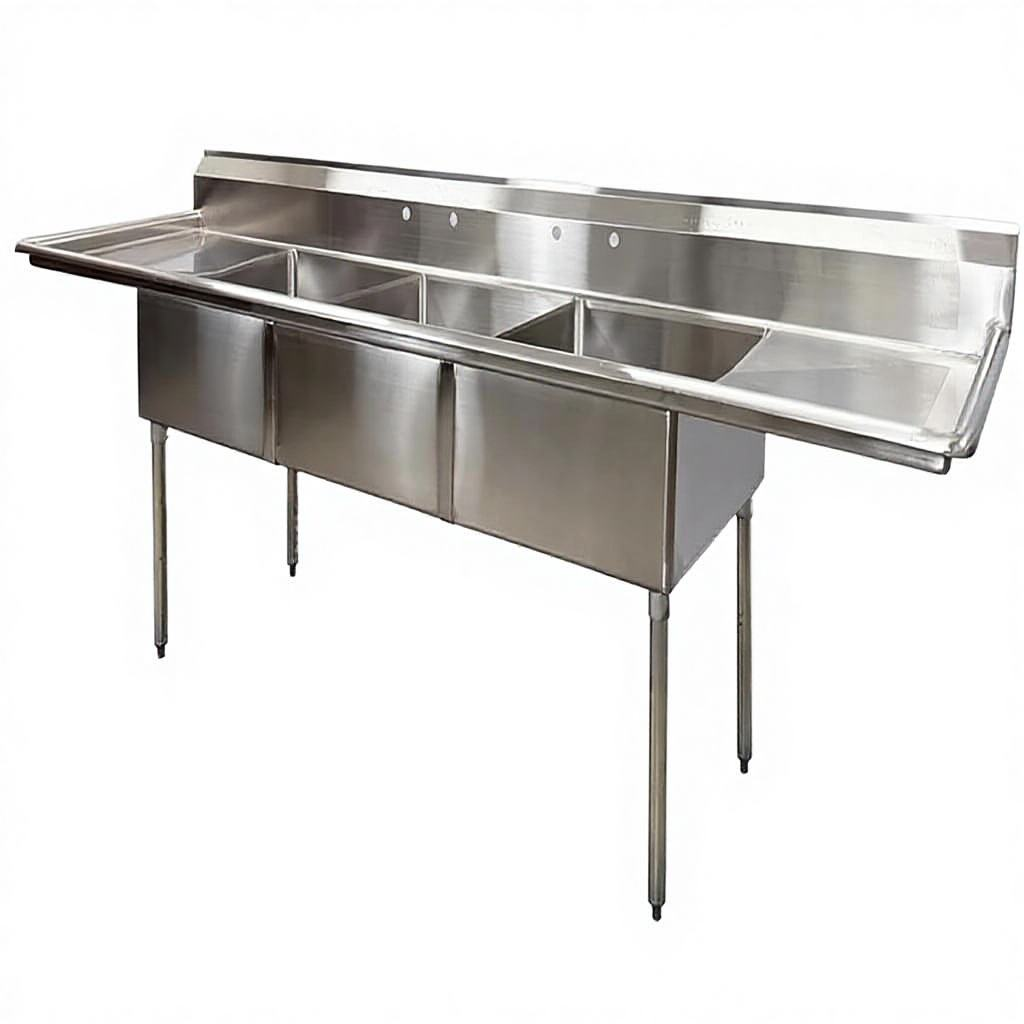 Freestanding 3 Three Compartment Sink Commercial Stainless Steel Rectangular Triple Bowl Kitchen Sink
