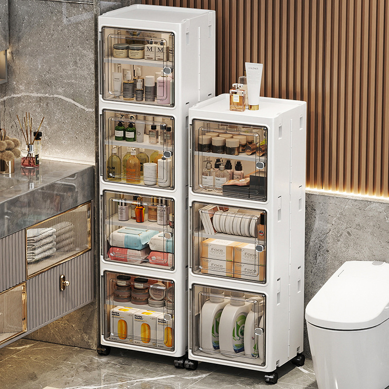 Kitchen Multi-Layer Foldable Narrow-Edge Gap Storage Drawer Cabinet with Wheels