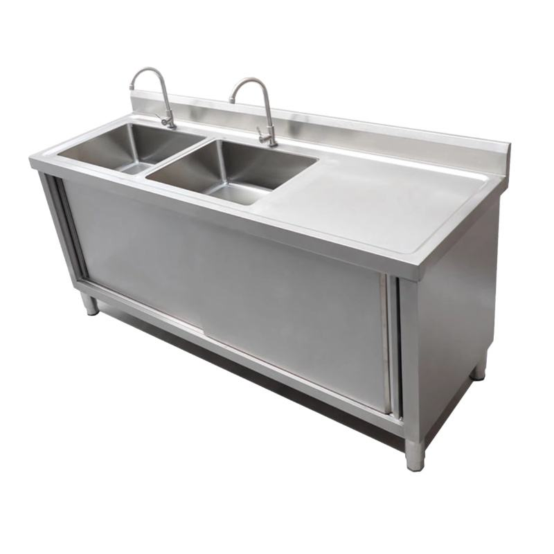 Stainless Steel Prep Table with Sink and Enclosed Cabinet Worktable for Catering