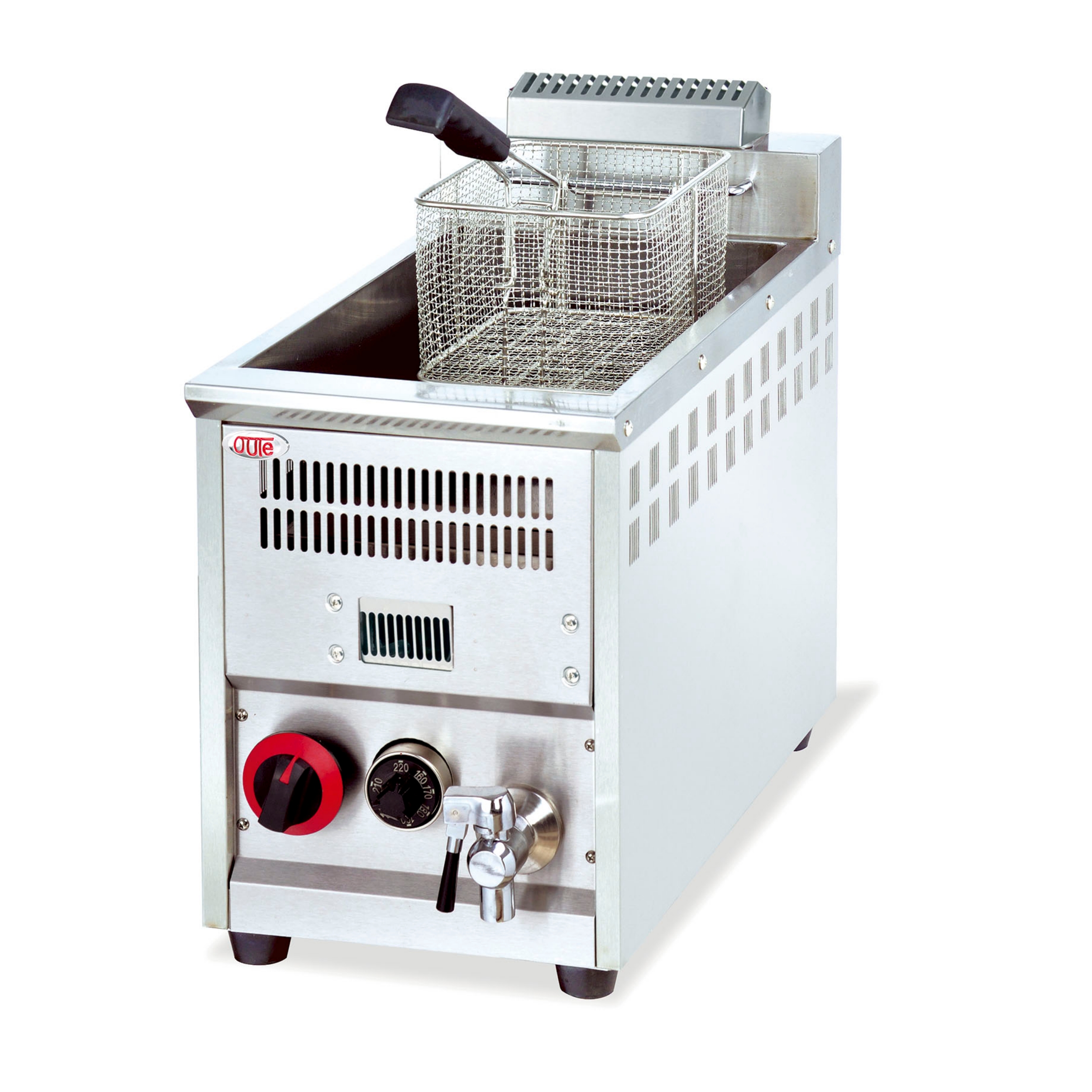 OUTE 16L Countertop Durable Gas Deep Fryer Commercial Stainless Steel Fryer Machine Single Basket for Snack Shop Cafe Kitchen