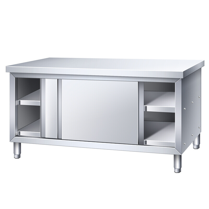 Central Kitchen Commercial Food Prep Worktable Cabinet with Dual-Side Sliding Doors