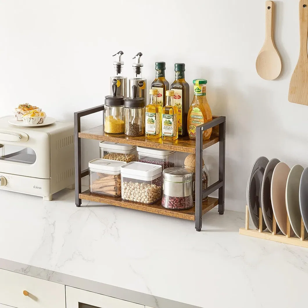 Saving Desktop Spice Cabinet Wood Storage 2-Tier Spice Rack