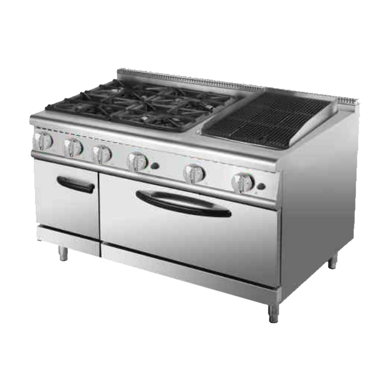 Commercial Restaurant Kitchen Catering Equipment Stainless Steel 4 burner Gas Range with Oven and Griddle