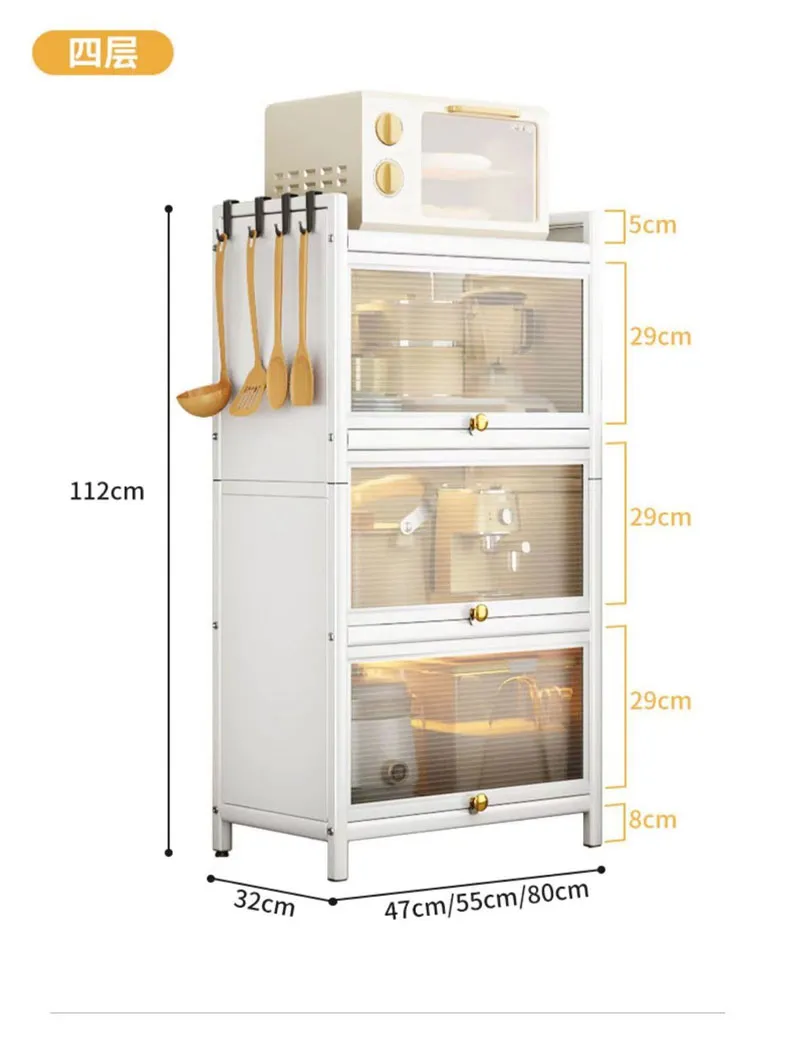 Carbon Light Storage Cabinet, Kitchen Organizer for Plates, Bowls, Pots