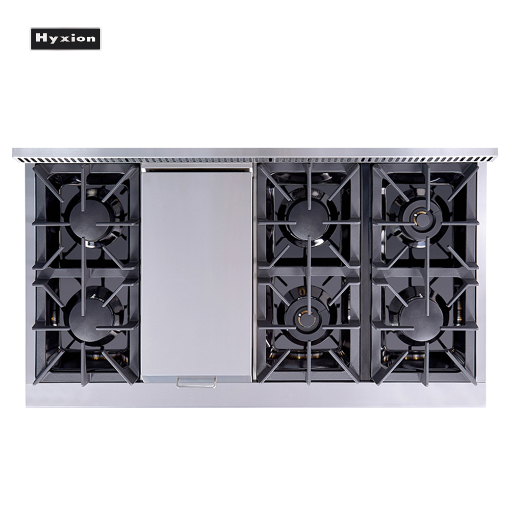 Hyxion Home Kitchen 48" 6 Burner Gas Range Double Electric Oven and Griddle with Cookers