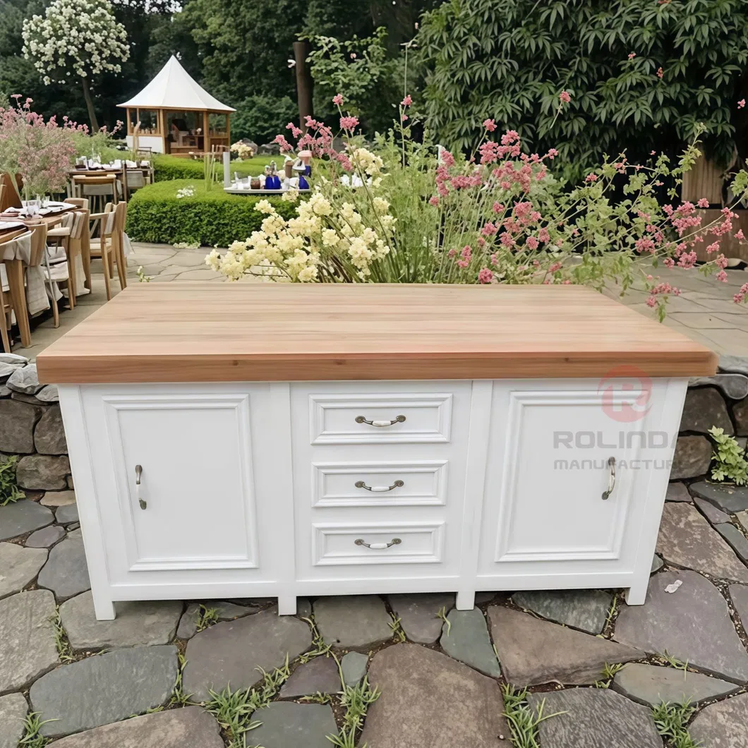 Professional Heavy Duty Wooden Buffet Table with Storage Shelves for Hotel Catering and Restaurant Banquet Displays