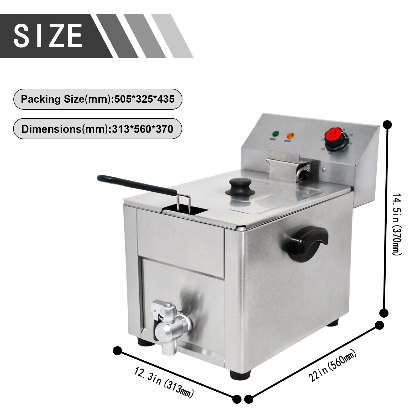 Commercial 1 Tank 1 Basket Electric Deep Fryer with Temperature Control Stainless Steel for Restaurant and Food Shop Use
