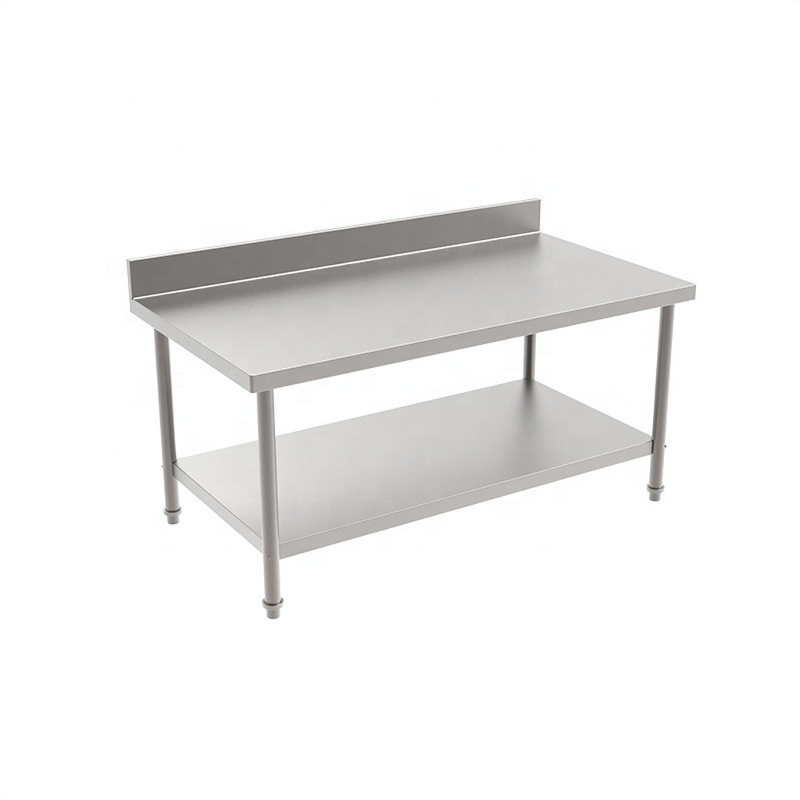 Double-Layer Stainless Steel Worktable with Back-Splash - Commercial Kitchen Prep Table for Hotel &amp; Restaurant