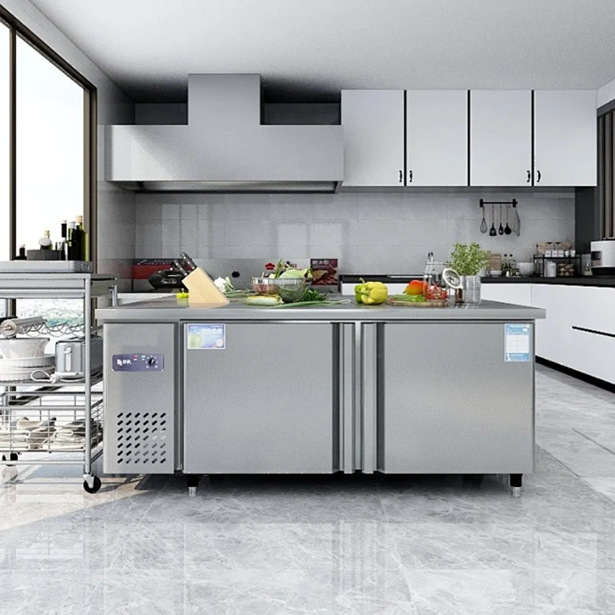 Restaurant Kitchen Equipment Double Doors Refrigerator Table Counter Chiller Work Bench Commercial Fridge Freezer