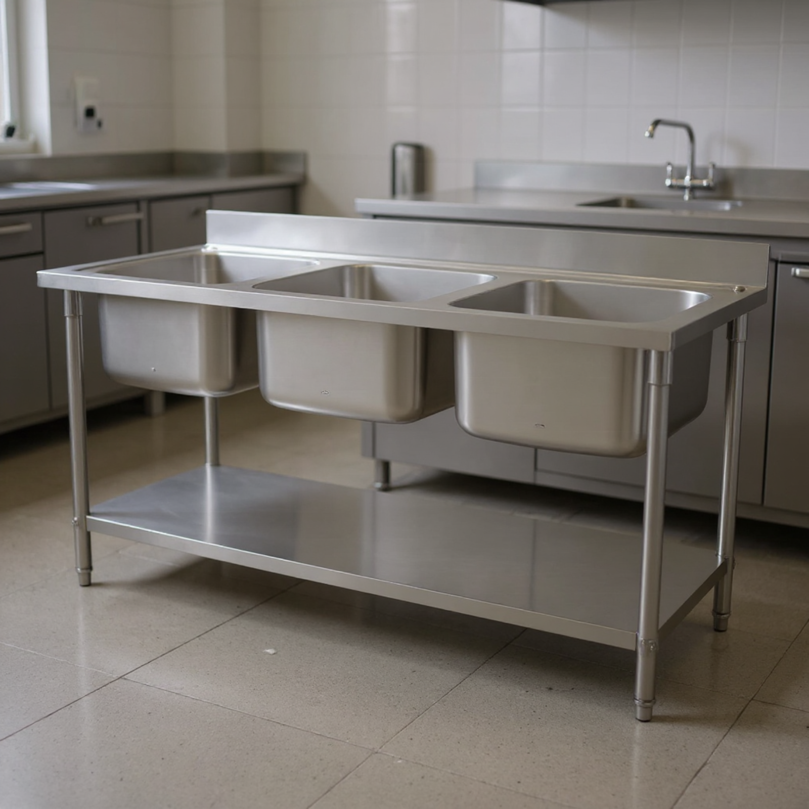 Stainless Steel Triple Bowl Sink Structure