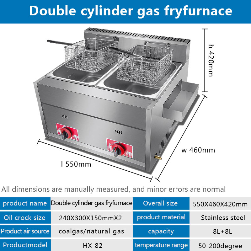Commercial 8L+8L Double tank Gas Deep Fryer French Fries Machine Chicken Donut Fryer Restaurant Equipment