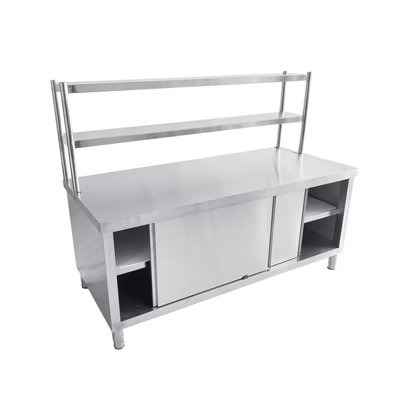 Central Kitchen Commercial Food Prep Worktable Cabinet with Dual-Side Sliding Doors