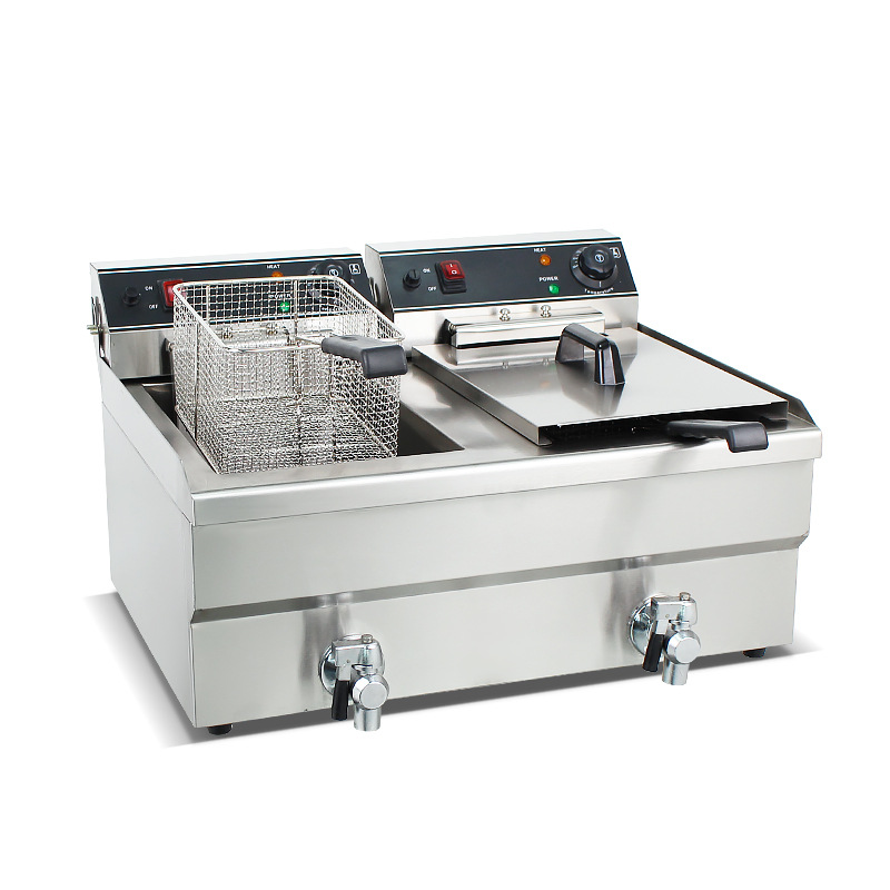 Crownwing Commercial Double Electric Industrial Deep Fryer Automatic Chips Function Removable Basket Lift Stainless Steel 6KW
