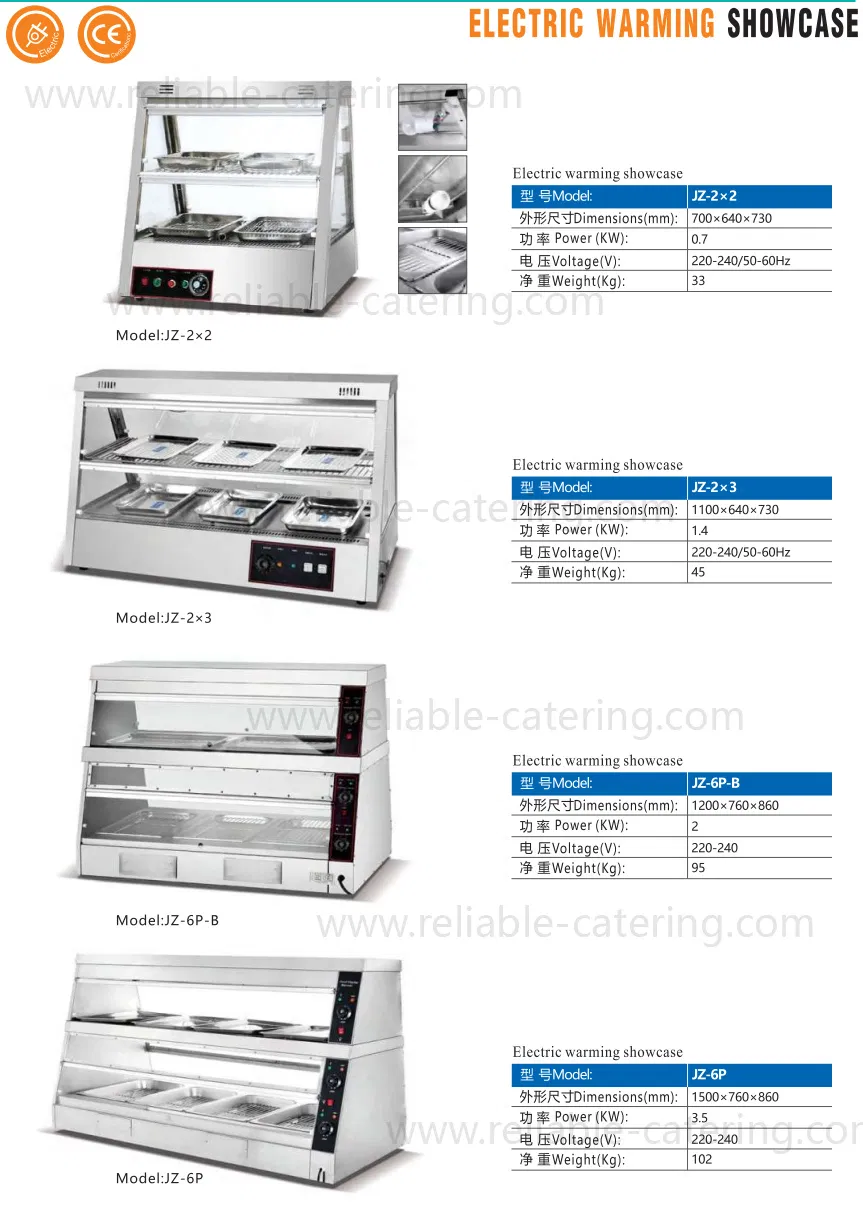 Stainless Steel Glass Door Display Showcase Cabinet Food Warmer to Heating Storage Unit