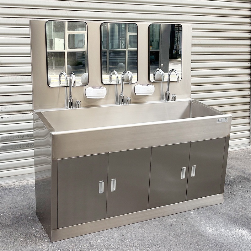 Automatic Surgical Hand Wash Sink Triple Station Floor Standing With Soap Dispenser