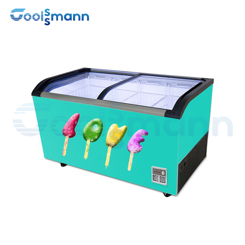 Good Price Household Commercial Ice Cream Counter Vertical Clear Display Sliding Door Chiller Store Freezer