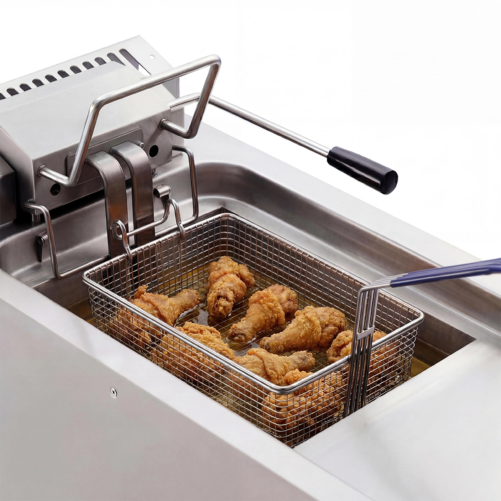 Commercial Fast Food Catering Equipment 304 Stainless Steel Material 12L Capacity Tank Electric Deep Fryer With Cabinet Base
