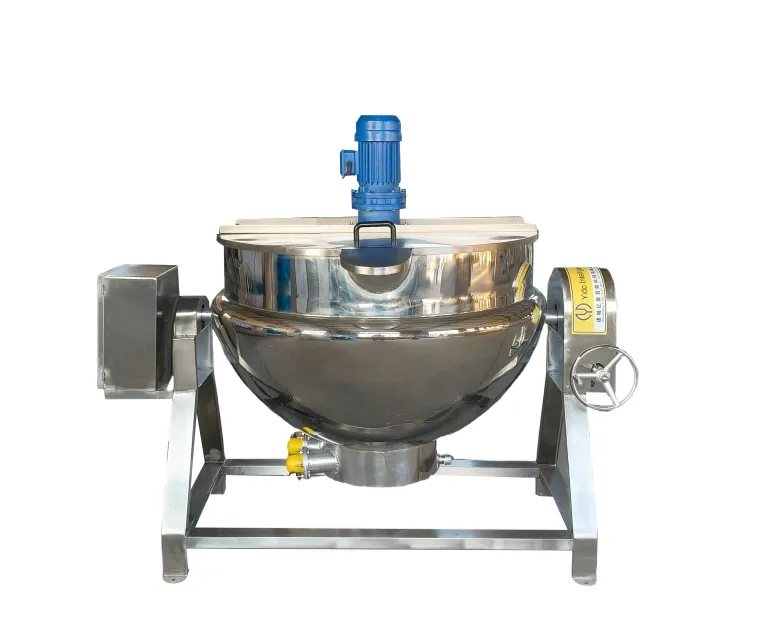 CE Electric Heating Soup Cooking Pot Gas Milk Boiler Fruit Jam Chili Sauces Tiltable Jacketed Kettle Steam Cooking Machine with Mixer