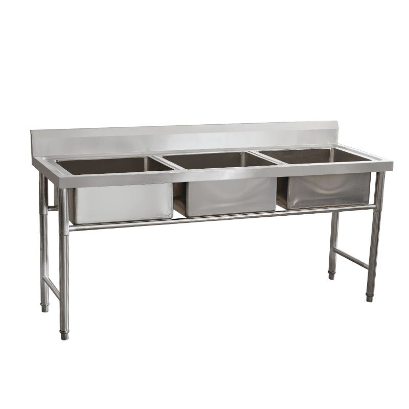 Three Compartment Thickened 304 Commercial Stainless Steel Sink For Vegetable Washing Hand Washing And Dishwashing