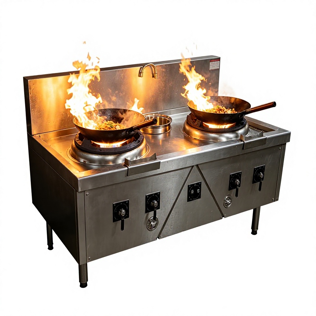Stainless Steel Double Head Single Temp Gas Stove Adjustable Fire Power Commercial Cooker for Street Food Shop