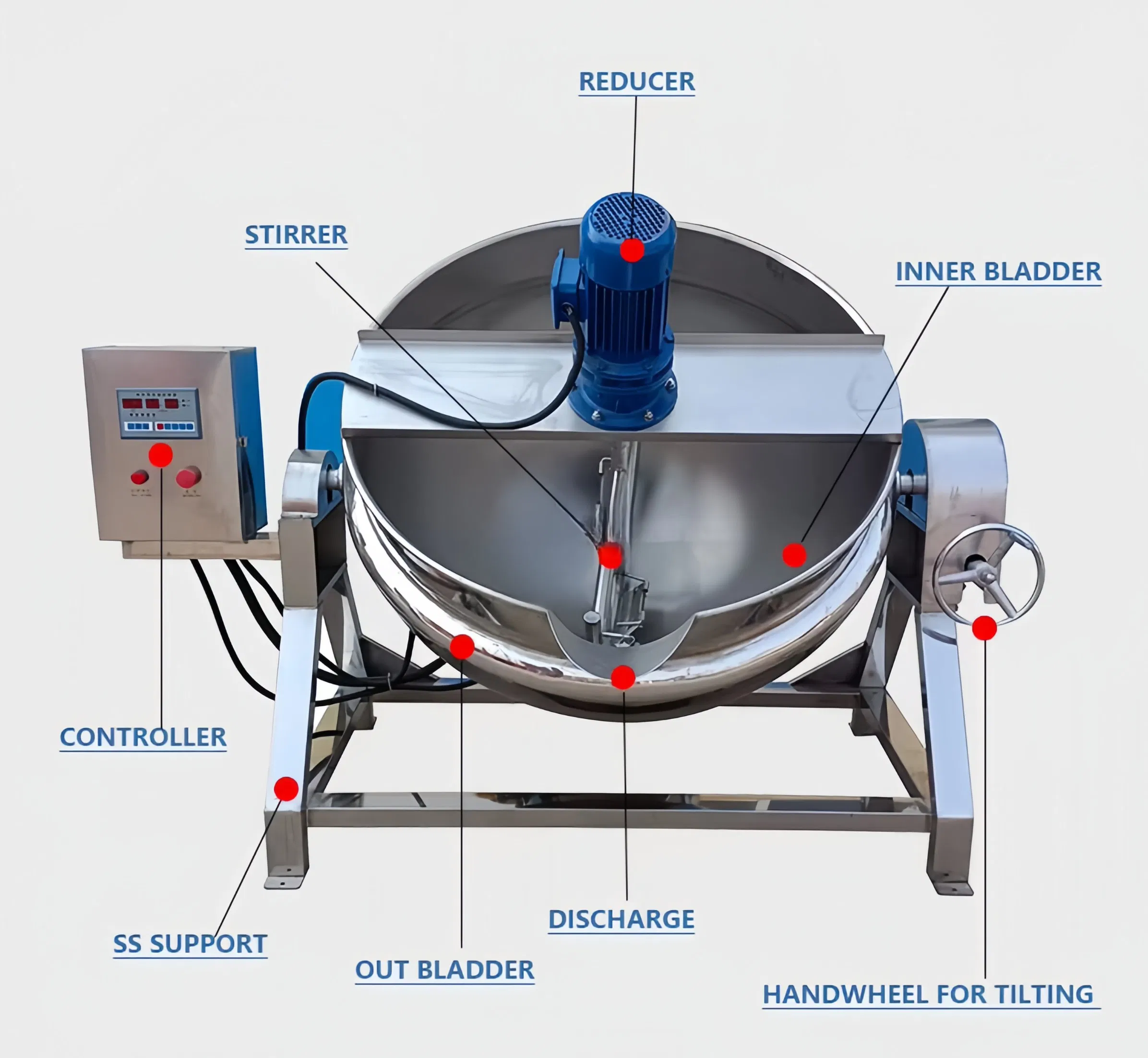 Industrial Cooking Pot with Mixer Jacketed Kettle Boiler Kettle Cooking Jacketed Kettle Jam Sauce Cooking Pot Machine