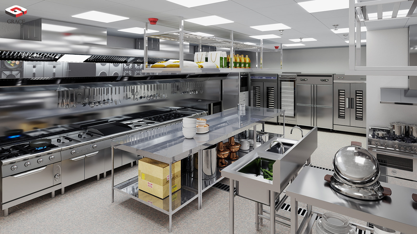 GRACE Stainless Steel Commercial Kitchen Equipment Set, Ideal for Fast Food Restaurant, Industrial Kitchen and Catering