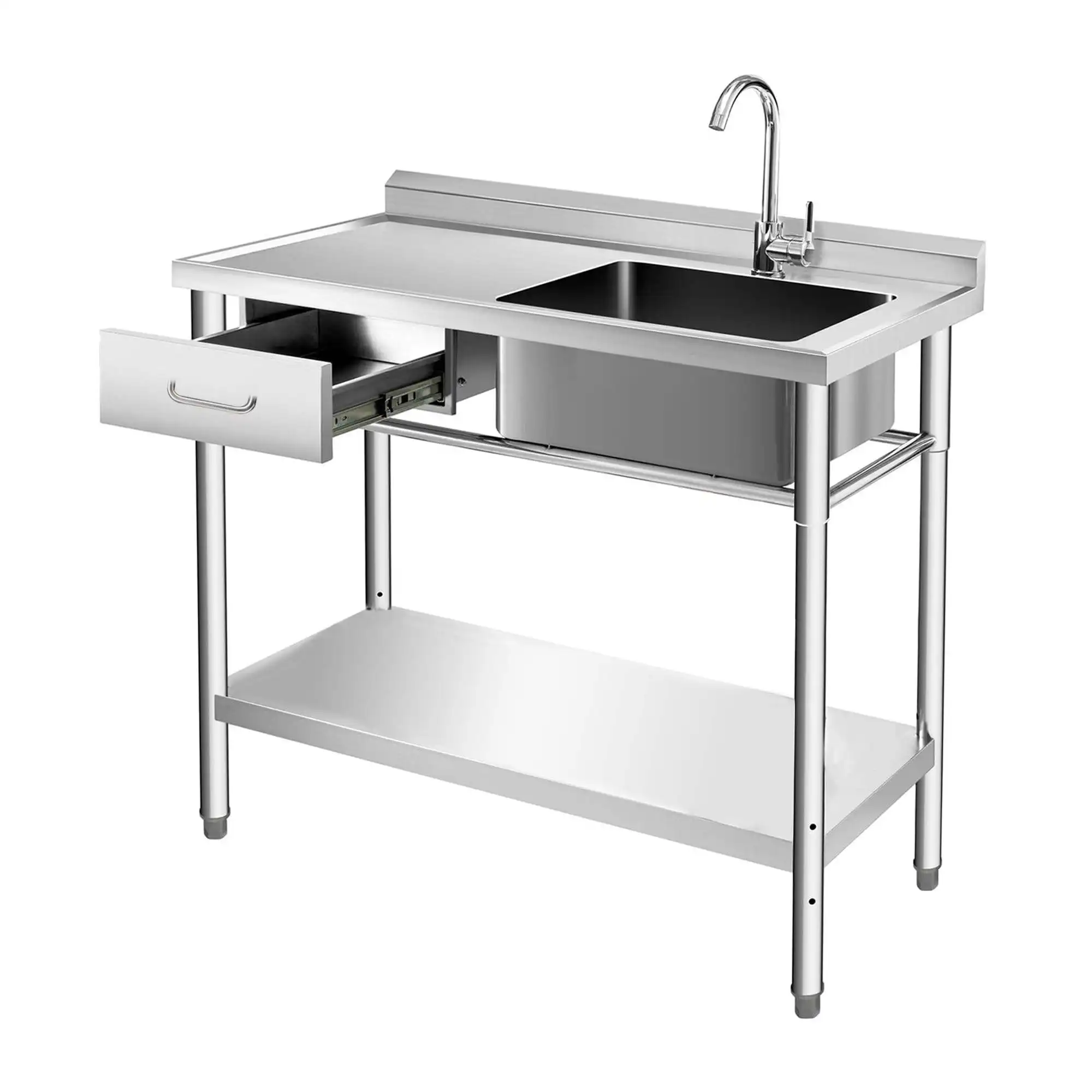 Commercial 3 Compartment Stainless Steel Sink with Drain Board NSF Certified Polished Finish Heavy-Duty Capacity for Restaurants