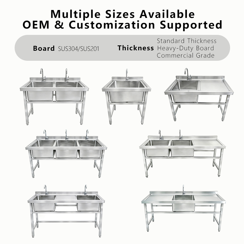 Free Standing Triple Basin Stainless Steel Sink Commercial Kitchen Wash Prep Station Triple Compartment Catering Sink