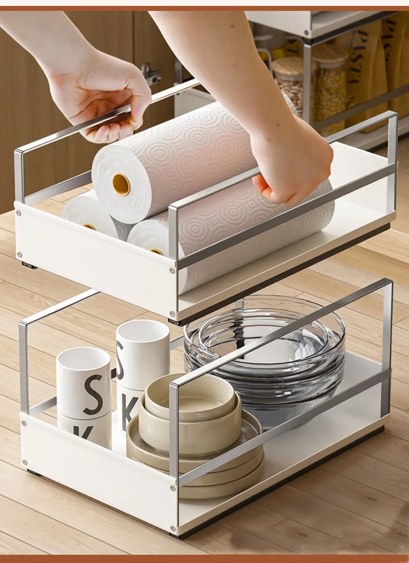 Multi-Tier Pull-out Condiment Storage Basket for Kitchen Cabinet Use