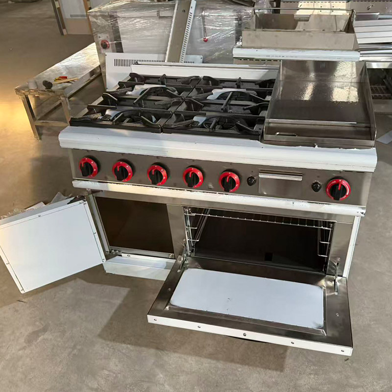 Commercial Restaurant Kitchen Catering Equipment Stainless Steel 4 burner Gas Range with Oven and Griddle