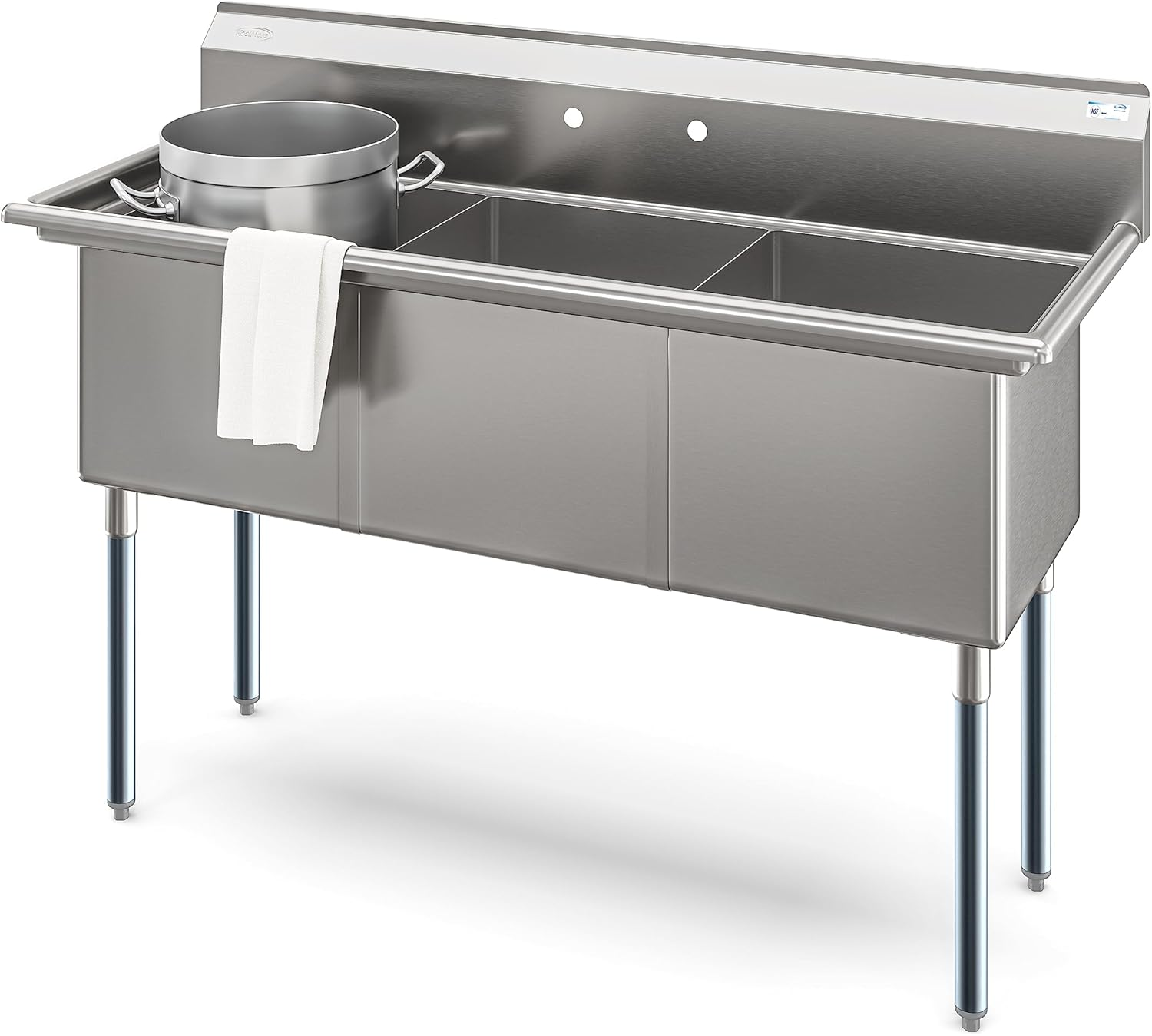 OEM KoolMore Commercial Kitchen Sink Stainless Steel Three Compartment Three Basins for Restaurant Washing Use