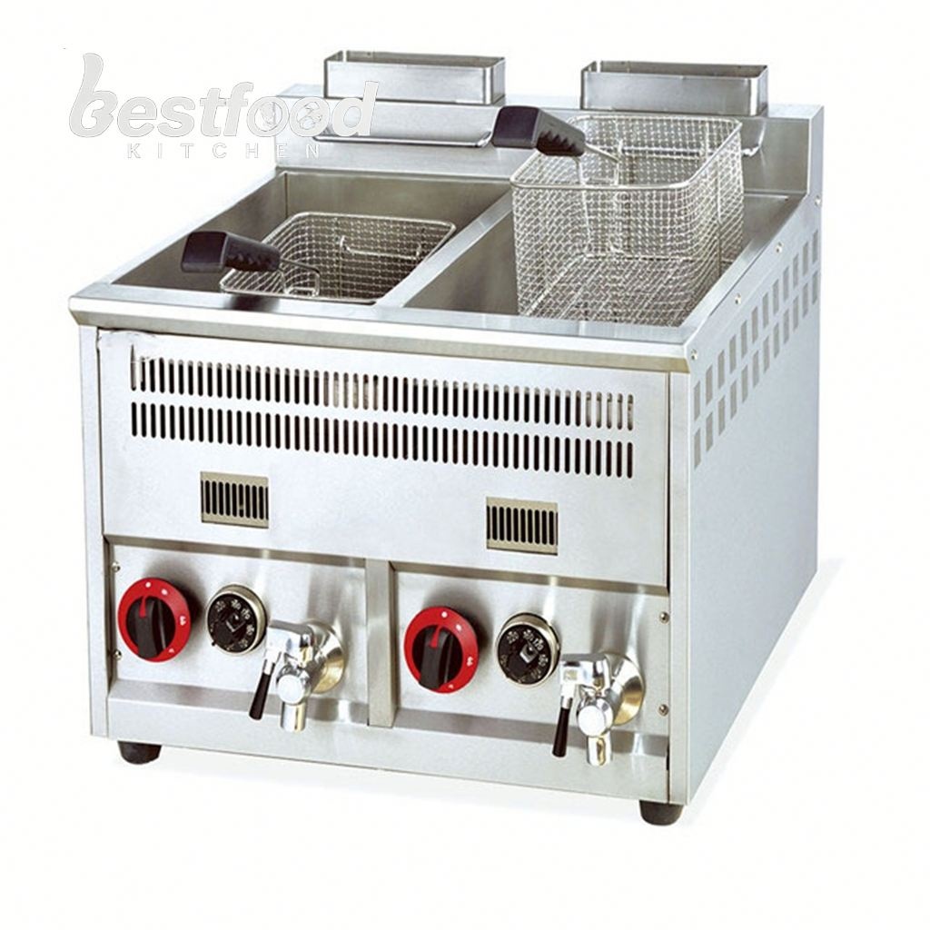 2026 Hot Sale OULI QZL-82B Commercial Gas Stainless Steel Deep Fryer Machine 8L+8L Double Tank for Home Use