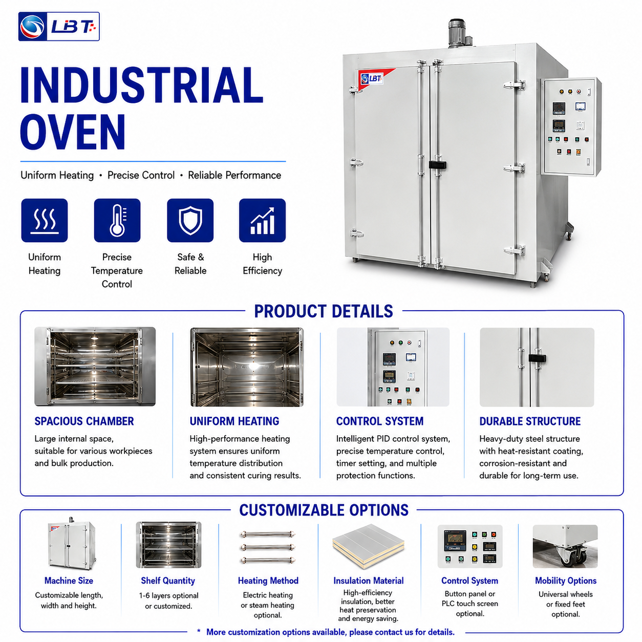 Forced Air Convection Industrial Oven, Large Capacity Drying Oven with Visual Window &amp; Trays, Customizable for Heat Treatment