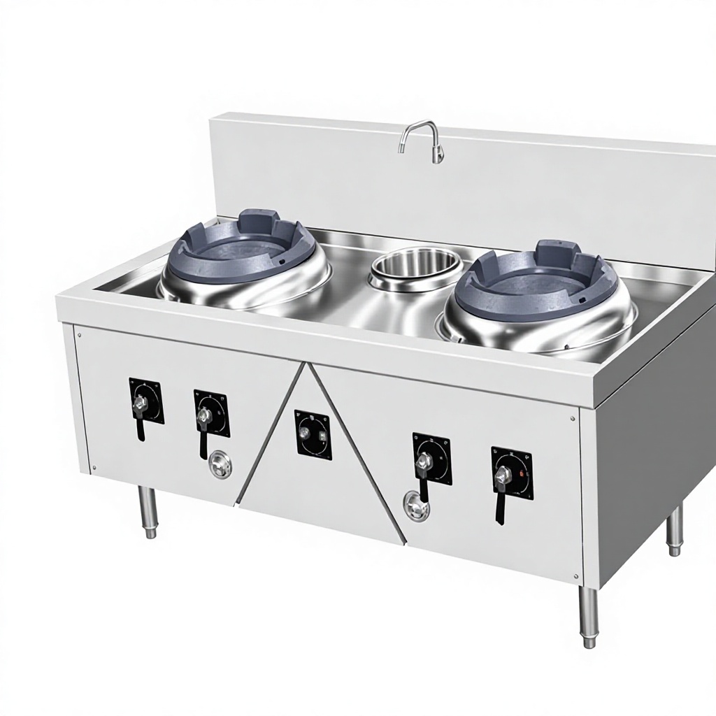 Stainless Steel Double Head Single Temp Gas Stove Adjustable Fire Power Commercial Cooker for Street Food Shop
