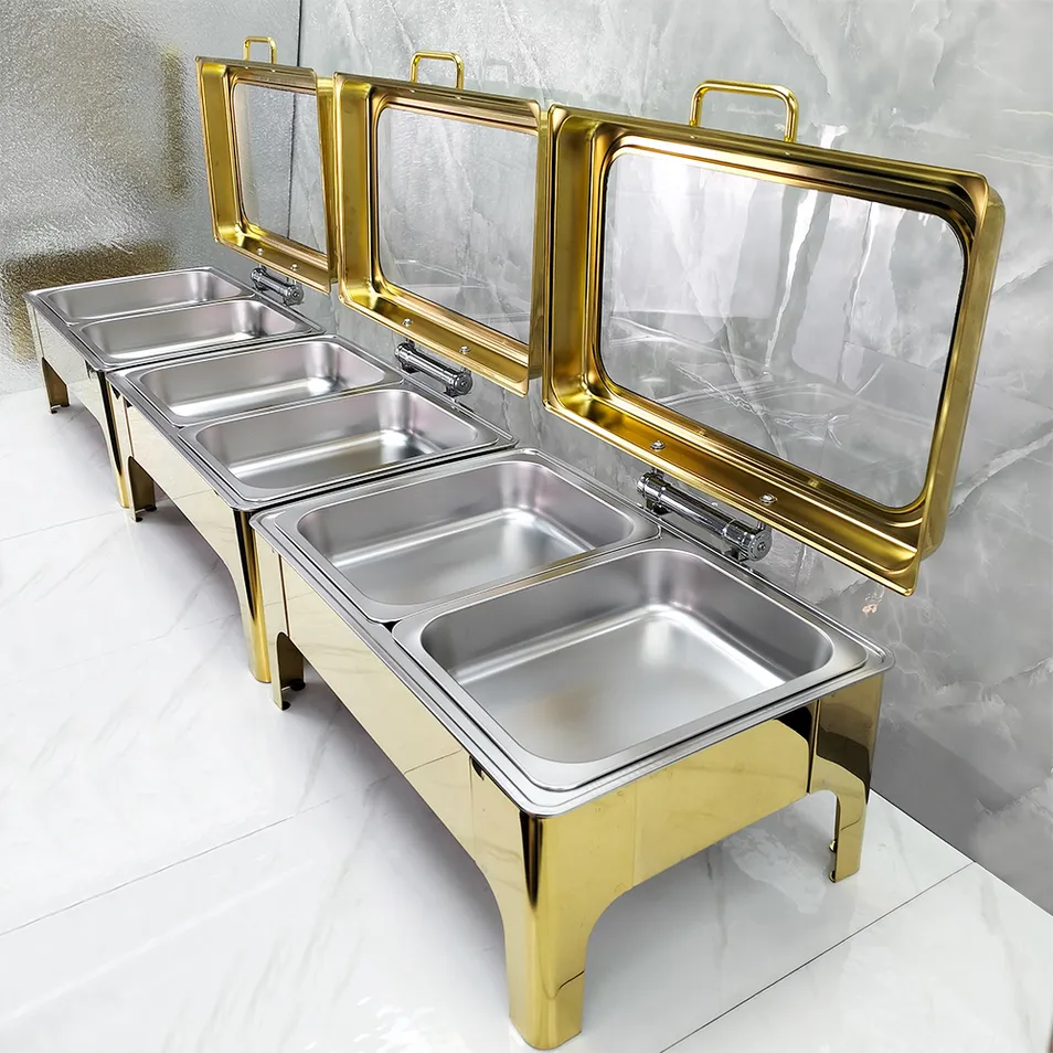 Gold Stainless Steel Fuel Buffet Stove Food Warmer Chafing Dish