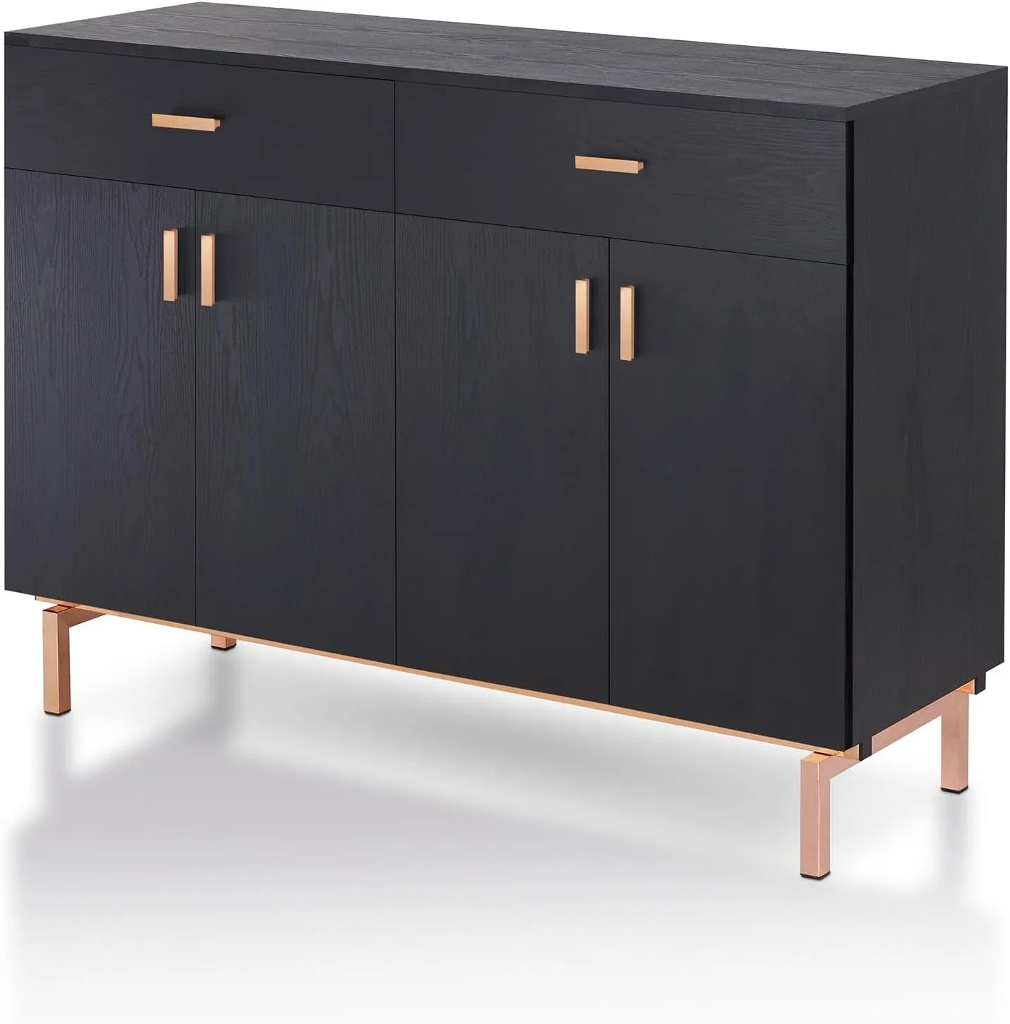 Black Dining Room Storage Cabinet with 2 Drawers, 5-Bottle Wine Rack and Metal Base