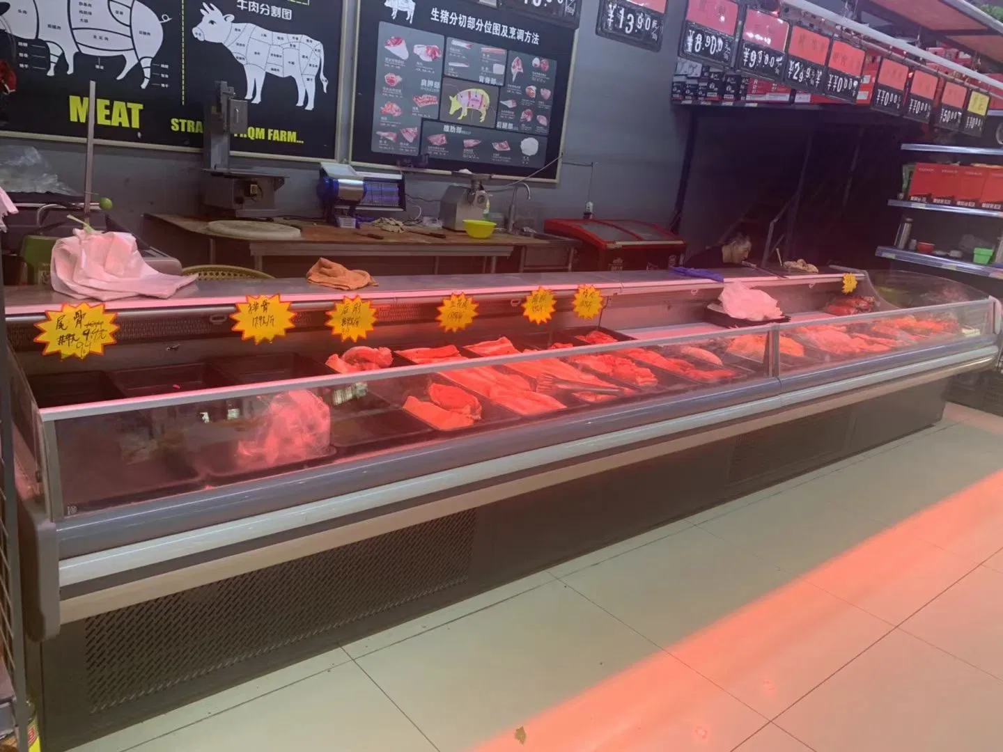 Supermarket Fresh Meat Refrigerator, Meat Display Chiller, Counter Top Commercial Freezer