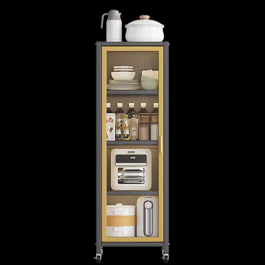 Freestanding Cabinet with 4 Shelves and Wheels Carbon Steel Bathroom Pantry Cabinet