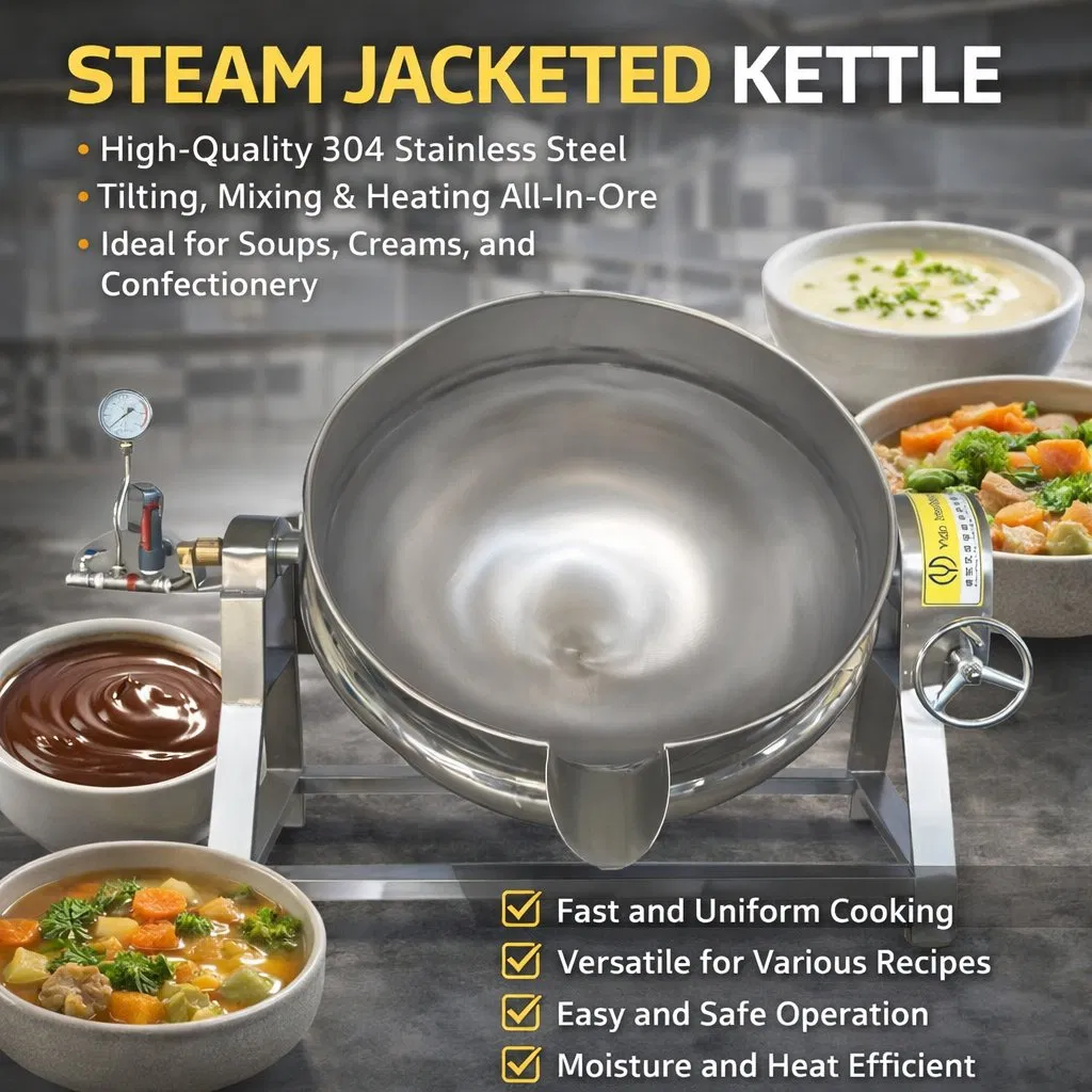 Electric Jacketed Kettle Gas Steam Heating Electric Boiler Industrial Cooking Mixer Machine for Braising Stirring Mixing