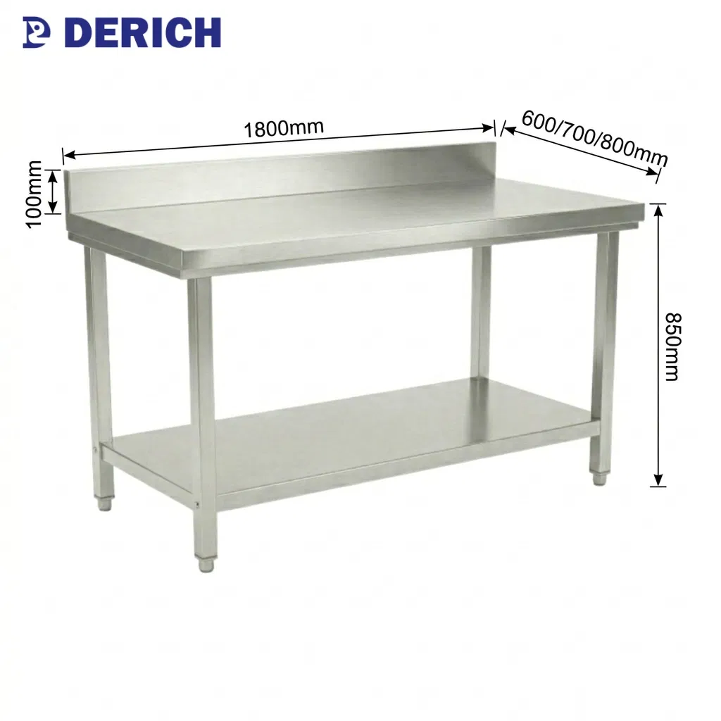 Derich Good-Price Two-Layers Stainless-Steel Workbench Commercial Kitchen Worktable Food-Prep-Table for Restaurant