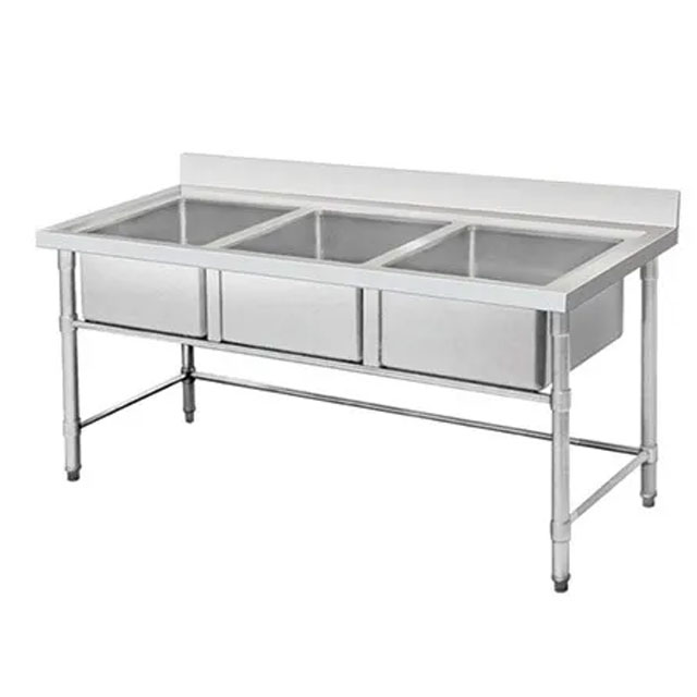 Triple 3 Compartment Sinks Three Bowl Stainless Steel Sink With Drainboards Factory Wholesale Price