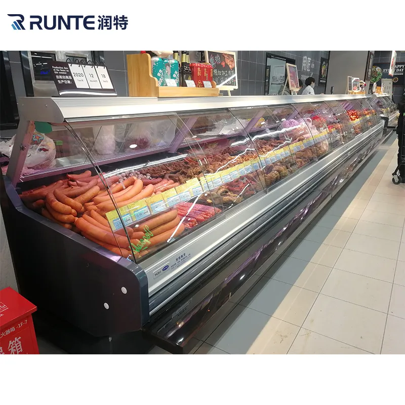 Supermarket Butchery Chiller Horizontal Commercial Salad Fresh Deli Meat Fish Sushi Food Chicken Counter Display Freezers & Fridges for Sale