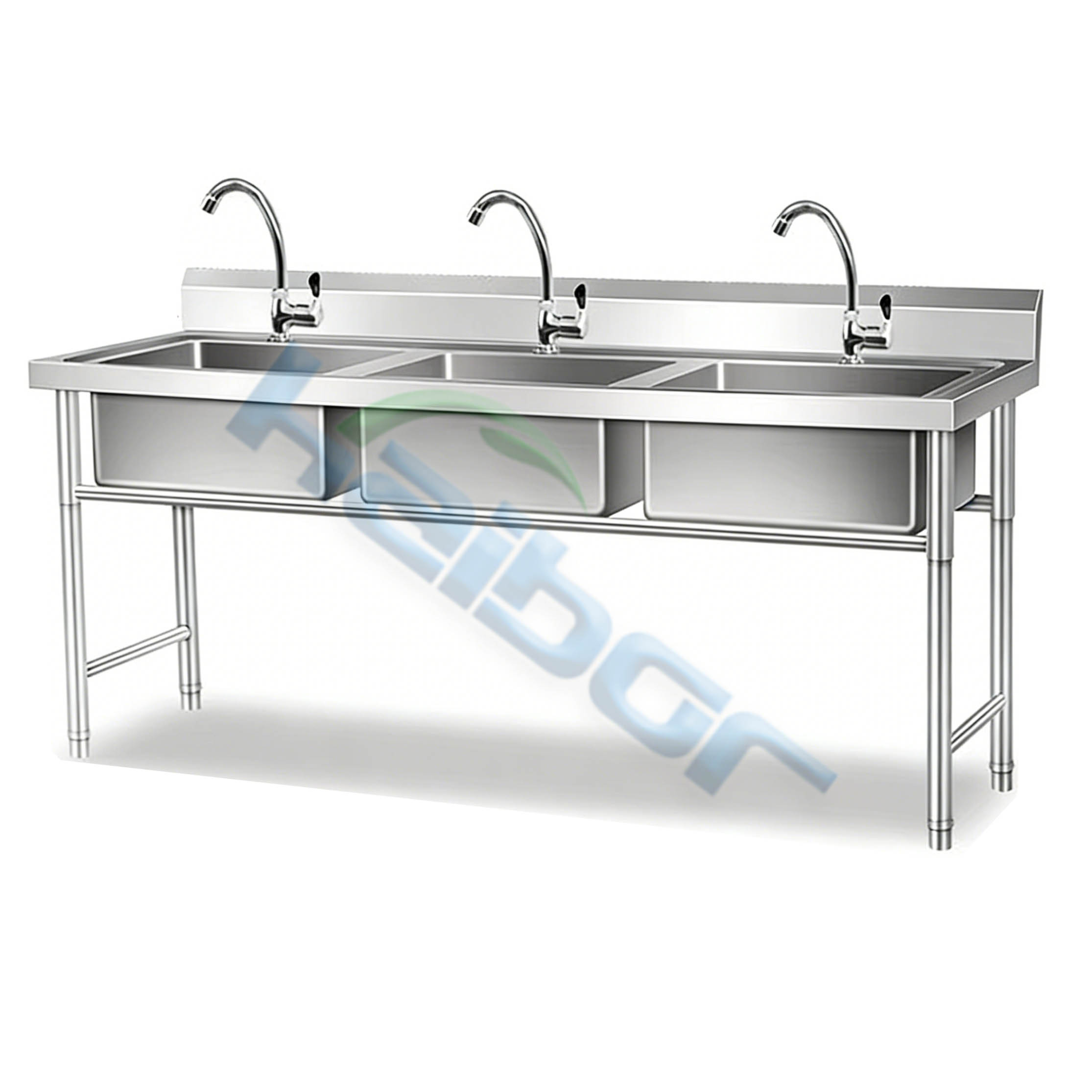 Custom Size Stainless Steel Triple Compartment Sink 2 Tier Storage Kitchen Sink for Restaurant Hotel
