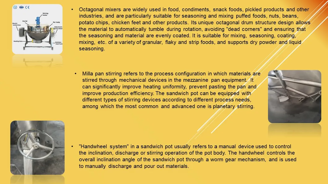 Electric Jacketed Kettle Gas Steam Heating Electric Boiler Industrial Cooking Mixer Machine for Braising Stirring Mixing