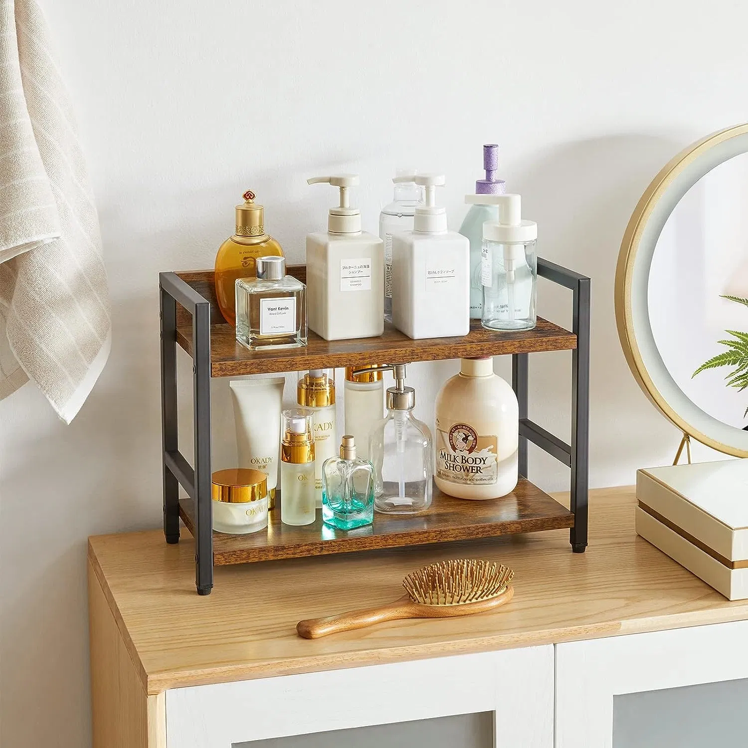 Saving Desktop Spice Cabinet Wood Storage 2-Tier Spice Rack