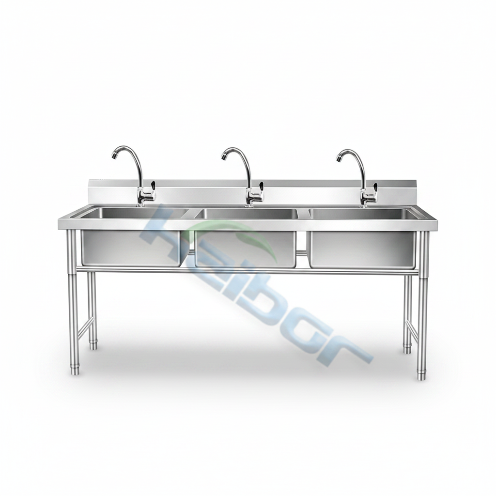 Custom Size Stainless Steel Triple Compartment Sink 2 Tier Storage Kitchen Sink for Restaurant Hotel