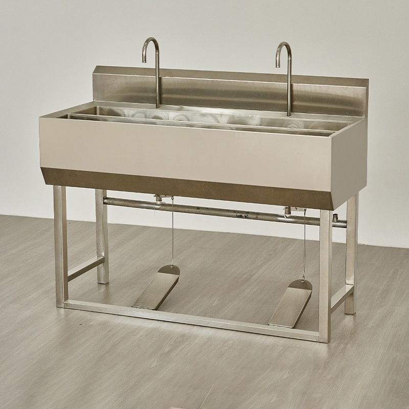 Automatic Surgical Hand Wash Sink Triple Station Floor Standing With Soap Dispenser