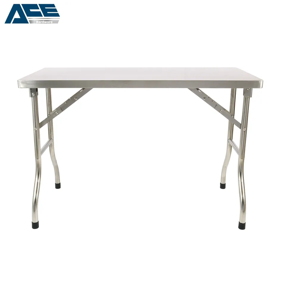 201 Stainless Steel Folding Workbench Durable Commercial Prep Table with Storage Shelf
