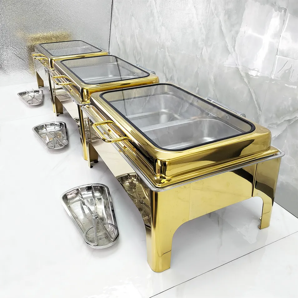 Gold Stainless Steel Fuel Buffet Stove Food Warmer Chafing Dish